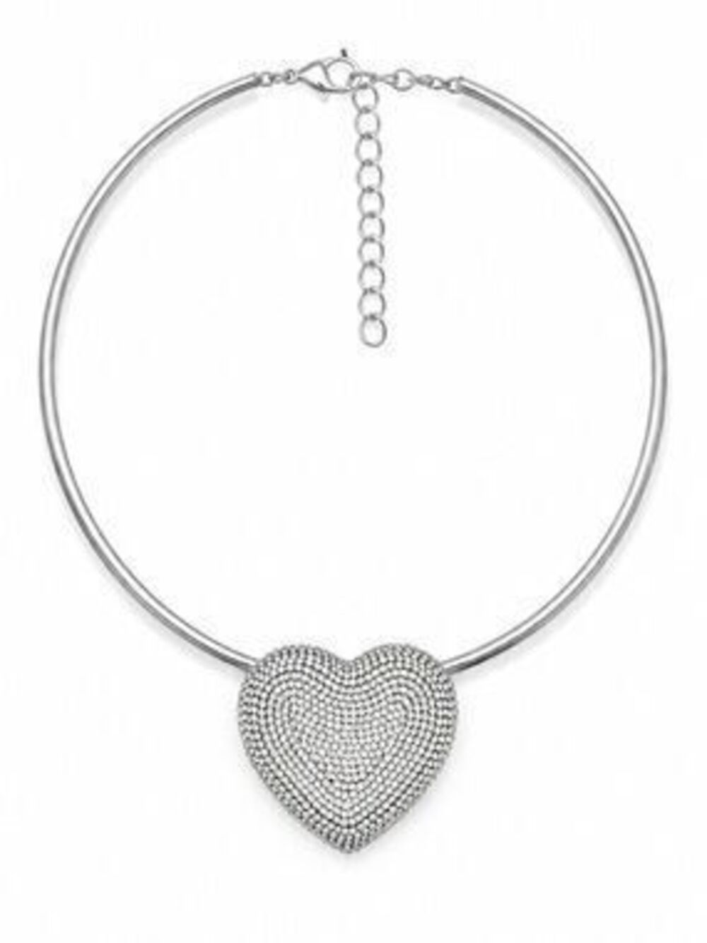 Chic Silver Heart Pendant Necklace with Crystals